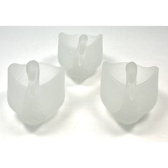 VTG Lot 3 Frosted Glass 5" SWAN DISH Figurine Trinket Candy Bowl EUC - Picture 3 of 5